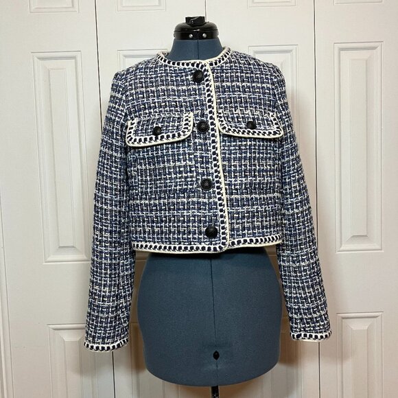 Christian Lacroix Blue and White Tweed Boucle Blazer Sz XS - Picture 1 of 6